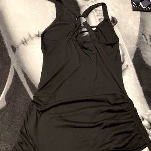 Sexy longer black shirt ties strings along sides